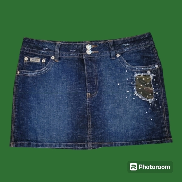 Judy BLUE Denim Camouflage Distressed Grunge Mini Skirt Size XL - Picture 1 of 11